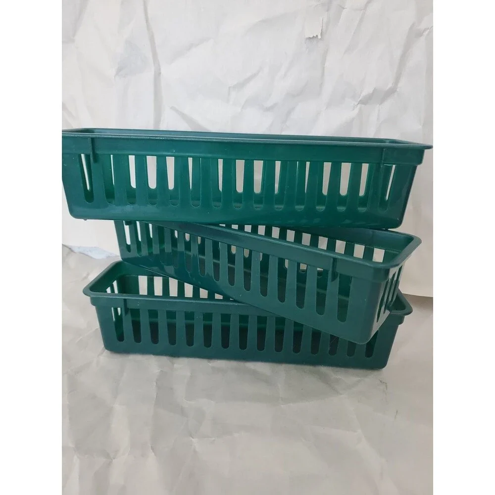 Vntg. Ekco Consumer Plastics Inc. Green Organizer Baskets (Lot Of 3)Storage(516)
